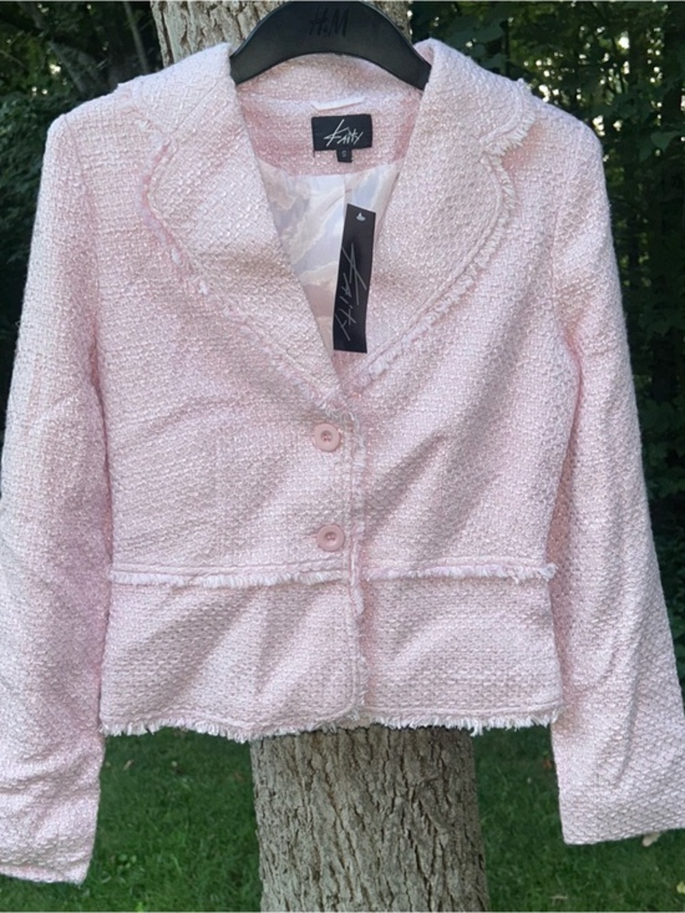 Vintage Y2K Kaity Deadstock Light Pink Tweed Fitted Blazer